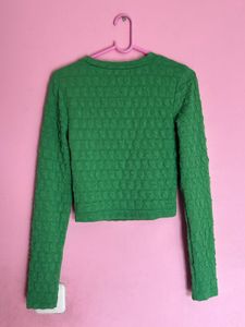 Green Textured Long Sleeve Top
