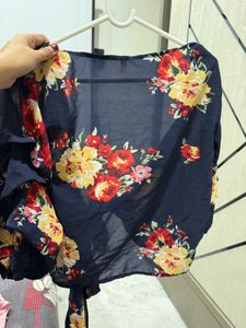 Navy Floral Wrap Top
