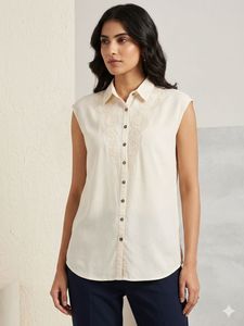 Elegant Cream Embroidered Sleeveless Blouse