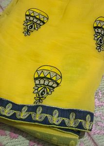 New Bright Yellow Embroidered Saree