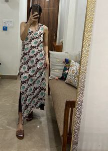 Multi Printed Cut Sleeves Maxi Dress with Slits