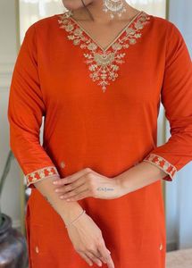 Embroidered Straight Kurta With Trouser &amp; Dupatta