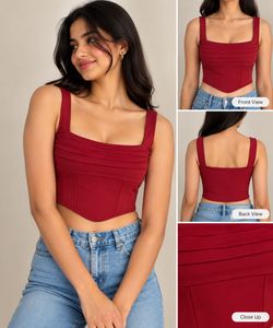 Chic Red Ruched Corset Crop Top
