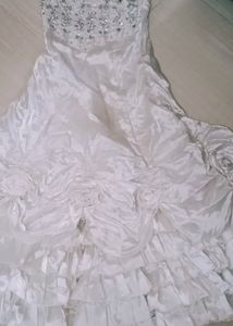 White Barbie Frock With Stone Work For 8 To 10 Old