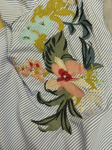 Striped One-Shoulder Top with Embroidery