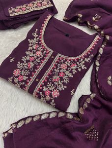 Embroidered Purple Kurta Set with Dupatta