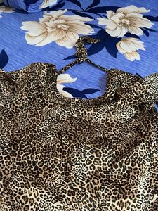 Leopard Print Tie-Back Satin kurti