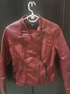 Stylish Burgundy Faux Leather Jacket