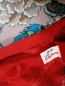 Red Cotton Self Printed Bralette
