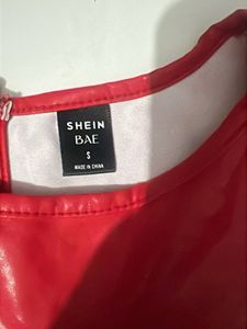 original shein Red Faux Leather Cut-Out Crop Top