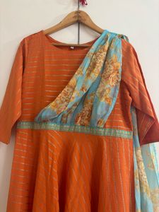 Sequined Empire Ethnic Dress with Attached Dupatta
