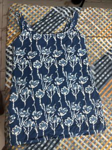 Blue Floral Print Cotton Kurta