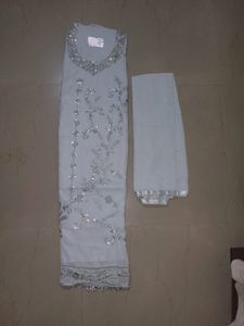 Semi Stitched Embroidery Suit Grey Colour