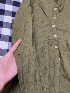 Max Olive Embroidered Top