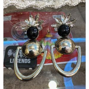 Dangle Earrings with Black Beads & Gems