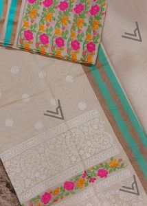 Kora Silk Saree With Heavy Embroidery Blouse
