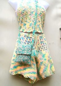 Crochet Co-Ord Set With Cellphone Sling Bag