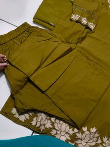 Olive Green Embroidered Kurta Set