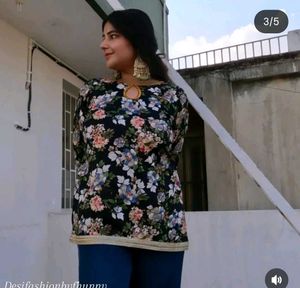 Black floral kurti with lace detailing