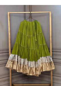 Flowy Tiered Ethnic Skirt with Metallic Border