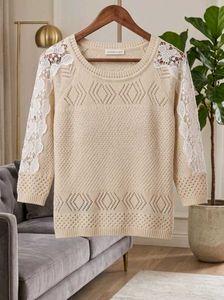 Cream Lace Sleeve Knit Sweater