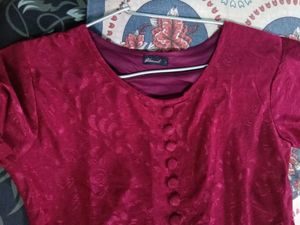 Wine Textured Button-Front Top | Bust 34