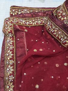 Bridal Embroidered Maroon Net Dupatta