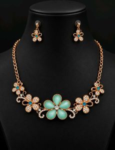 Floral Gemstone Necklace and Earrings Set