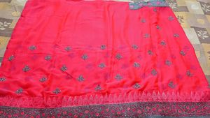 Beautiful Pink Saree with Grey Blo