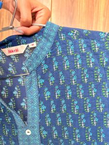 Blue Printed Cotton Kurta