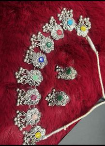 Boho Ethnic Silver Toned Choker Set