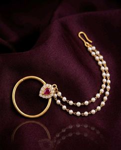 Elegant Pearl & Ruby Nose Ring