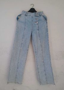 Light Wash Button Fly Wide Leg Jeans