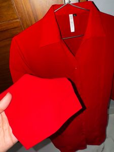 Elegant Red Collared Shirt