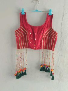 Red chaniya choli with Golden and silver Border fo