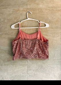 Pink Sequined Crop Top Co-ord Set