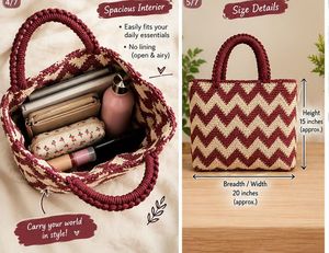 Handmade Maroon &amp; Cream crochet Tote Bag/ spacious
