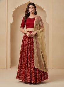 Red Floral Print Ethnic Skirt