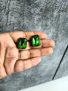 Sparkling Green Emerald Cut Earrings