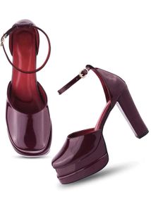 Cherry red chunky Platform Heels