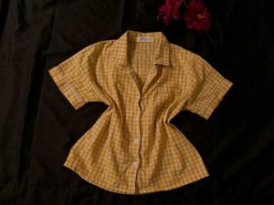 Cute Yellow Gingham Button-Up Shirt