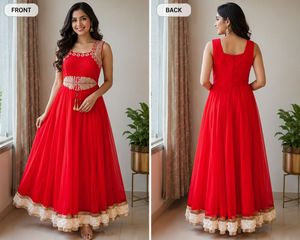 Stunning Red Embellished Ethnic Gown