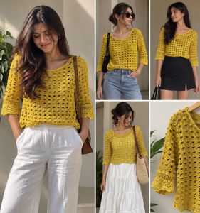 Mustard Yellow Crochet Lace Top