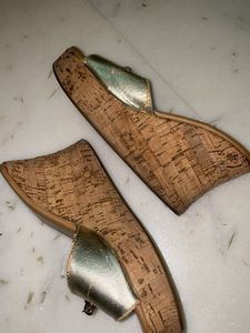 Stylish Gold Slide Wedges Sandals