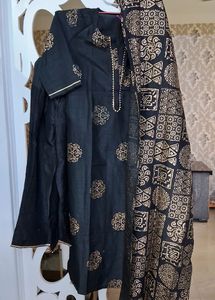 Stylish Libas Black And Golden Patch Work With Plazoo And Stunning Duppatta