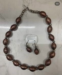 Brown Beaded Necklace and Earring Set