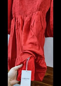 Red Smocked Tiered Dress