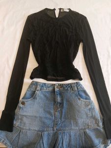 Zara Black Mesh Corset-Style Top