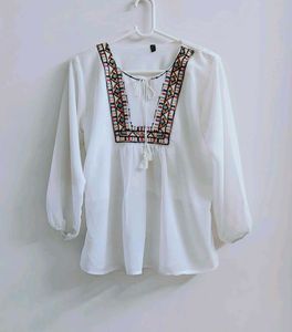 🤍 Boho Embroidered Milky White Top