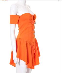 Orange Off-Shoulder Lace-Up Dress